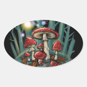 Toadstool-svampar~-klistermärken Ovalt Klistermärke