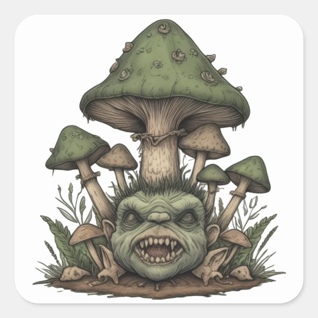 Toadstool Troll Fyrkantigt Klistermärke (Framsida)