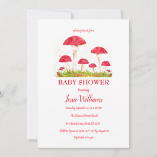 Toadstools Mushroom Baby Shower Red Nature Inbjudningar