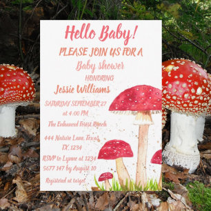 Toadstools Mushroom Baby Shower Red Nature Inbjudningar