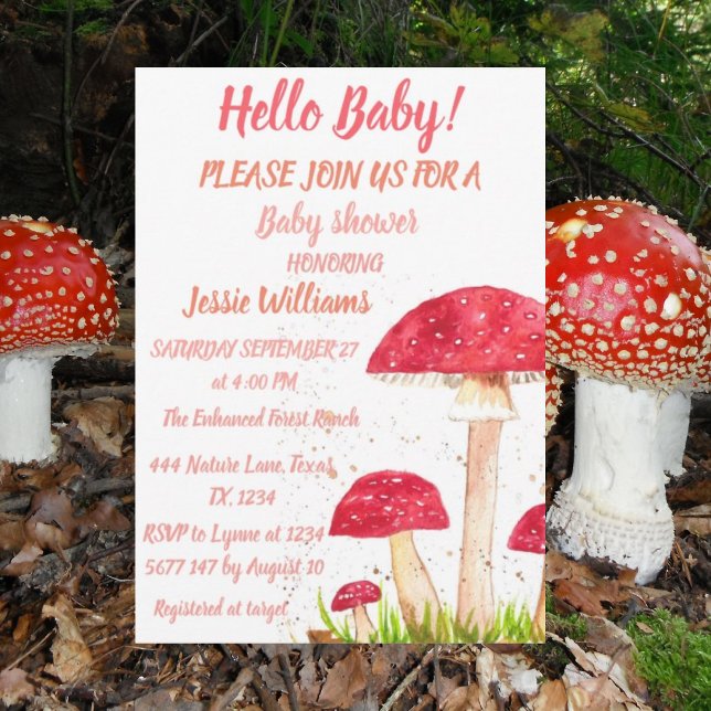 Toadstools Mushroom Baby Shower Red Nature Inbjudningar (Skapare uppladdad)