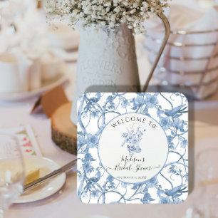 Toalett Elegant Blommig Blå och Vit Bröllopsdusch Underlägg Papper Kvadrat