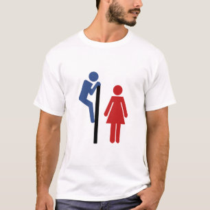 Toaletten undertecknar voyeuren som tittar över t-shirt