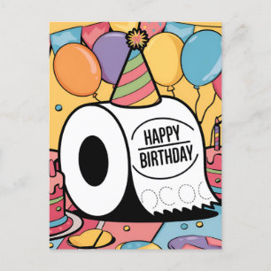 Toalettpapper med födelsedagsmössa ballonger vykort