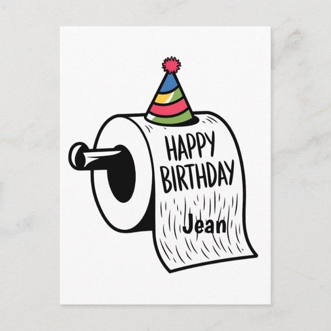 Toalettpapper med födelsemössa teckning vykort (Framsida)