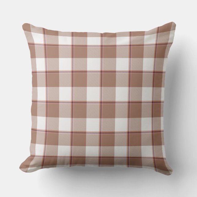 Toast Brown and Athens Gray Plaid Kudde (Framsida)