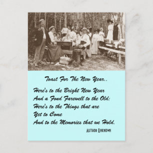 Toast New Year Postcard Vintage Family Picnic Fun Helg Vykort
