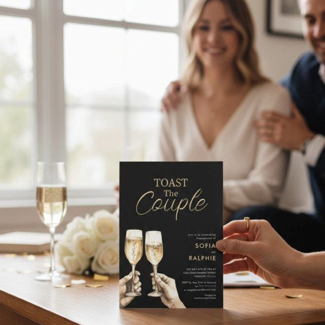 Toast The Couple Gold Script Engagement Inbjudningar (Skapare uppladdad)
