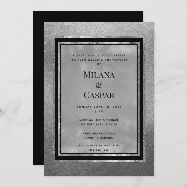 Toastad Silver Shimmer Jubileumsfest Inbjudningar (Fram/baksida)