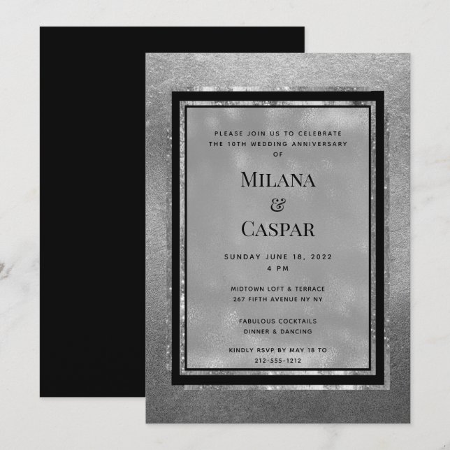 Toasted Silver Shimmer Jubileumsfest Inbjudningar (Fram/baksida)