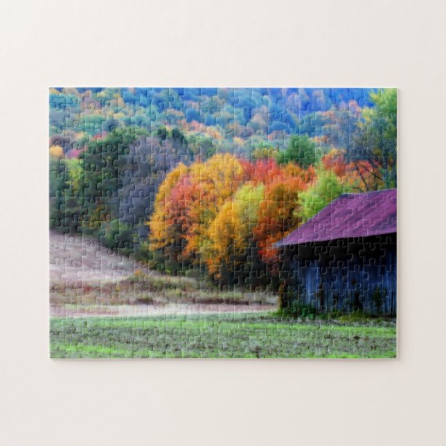 Tobacco Barn Fall Foliage Nature Pussel (Horisontell)
