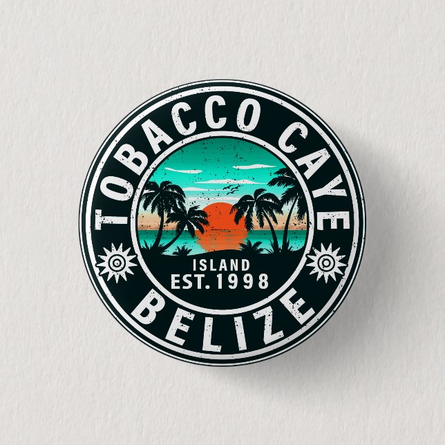 Tobacco Caye Belize Retro Sunset Souvenirs 60-tal Knapp (Framsida)