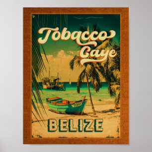 Tobacco Caye Belize Vintage Handflatan Träd Souven Poster