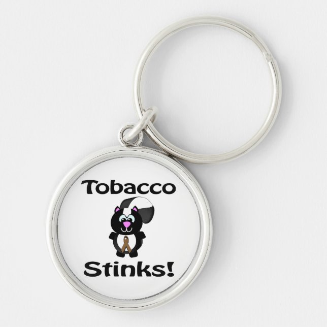Tobacco Stinks Skunk Awareness Design Rund Silverfärgad Nyckelring (Framsidan)