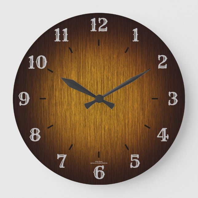 Tobacco Sunburst Grainy Wood look Clock Stor Klocka (Framsida)