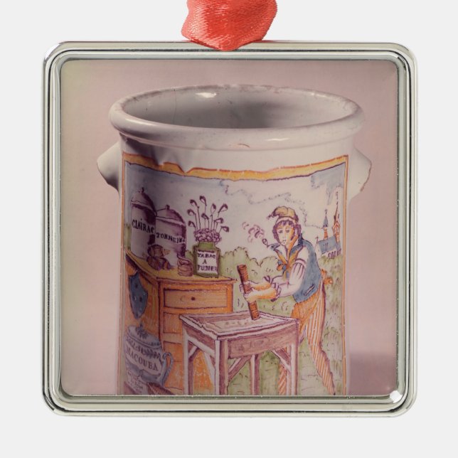 Tobakkruka som visar en tobacconist julgransprydnad metall (Framsidan)