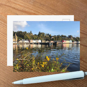 Tobermory, Isle of Mull, Skottland med blommor Vykort