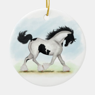 Tobiano Gypsy Vanner Horse Julgransprydnad Keramik
