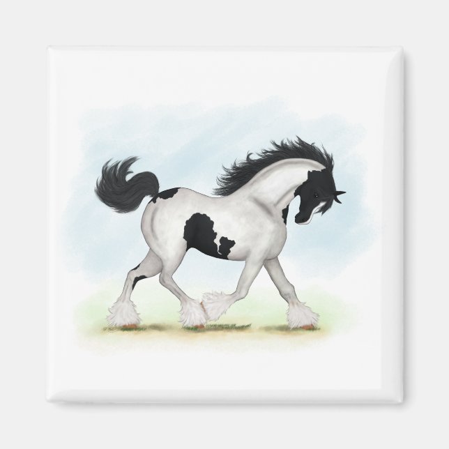 Tobiano Gypsy Vanner Horse Magnet (Framsidan)