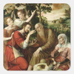 Tobias Curing his Pappor Blinness, 1563 Fyrkantigt Klistermärke