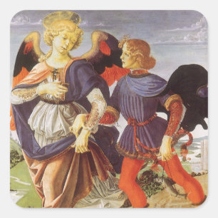 Tobias och ängeln av Andrea del Verrocchio Fyrkantigt Klistermärke