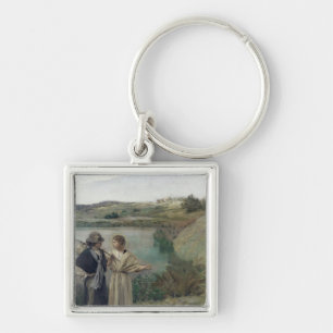 Tobias och ärkeängelRaphaelen Fyrkantig Silverfärgad Nyckelring
