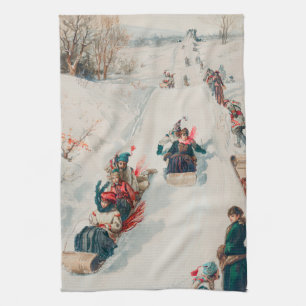 "Tobogganing", Kromolitografi, Louis Prang & Co. Kökshandduk
