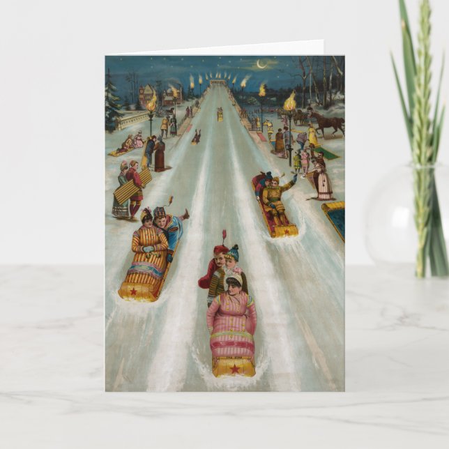 Toboggans på vintern helgkort (Framsida)