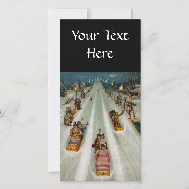 Toboggans på vintern julkort (Framsida)
