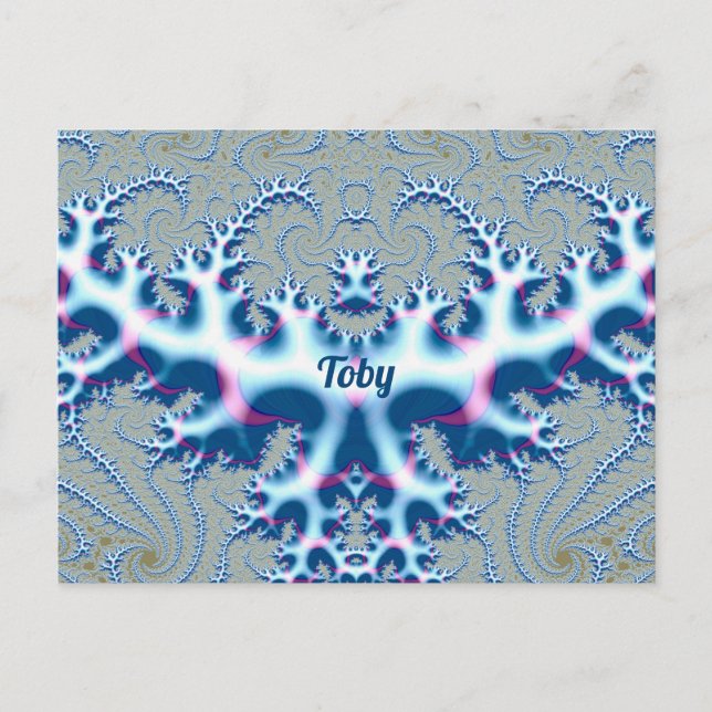TOBY ~ Icy Vit och Blå 3D Fraktal Design ~  Vykort (Framsida)