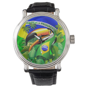 Toco Toucan med Brasiliansk Flagga Armbandsur