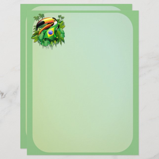 Toco Toucan med Brasiliansk Flagga Brevhuvud (Fram/baksida)