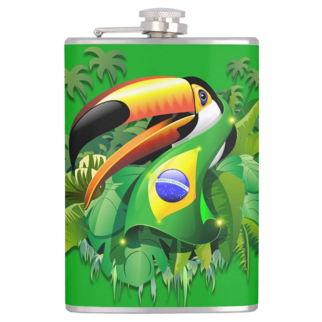 Toco Toucan med Brasiliansk Flagga Fickplunta (Framsidan)
