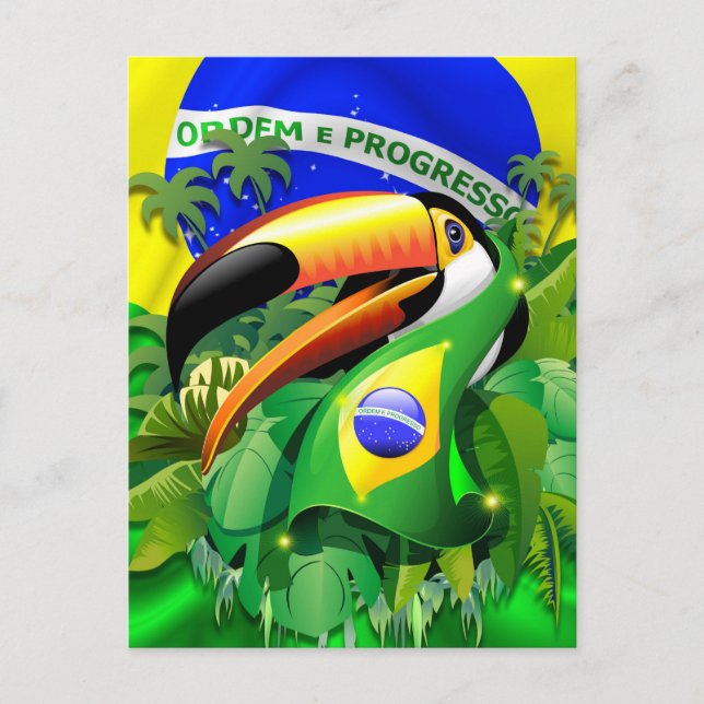 Toco Toucan med Brasiliansk Flagga Helg Vykort (Framsida)