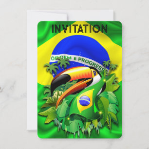 Toco Toucan med Brasiliansk Flagga Inbjudningar