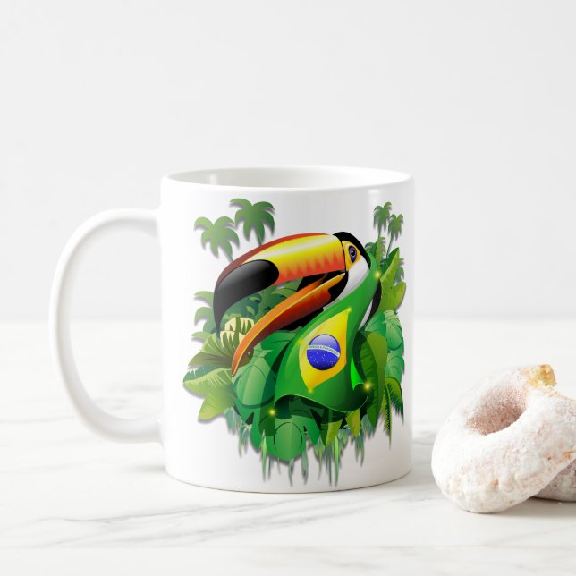 Toco Toucan med Brasiliansk Flagga Kaffemugg (Med munk)
