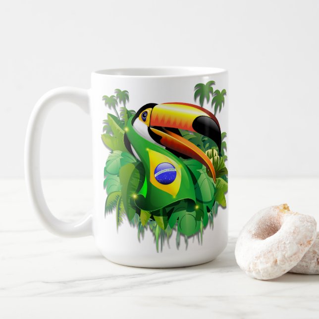 Toco Toucan med Brasiliansk Flagga Kaffemugg (Med munk)