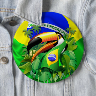 Toco Toucan med Brasiliansk Flagga Knapp