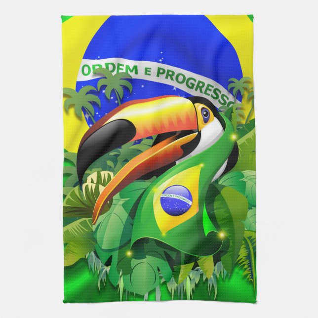 Toco Toucan med Brasiliansk Flagga Kökshandduk (Vertikal)