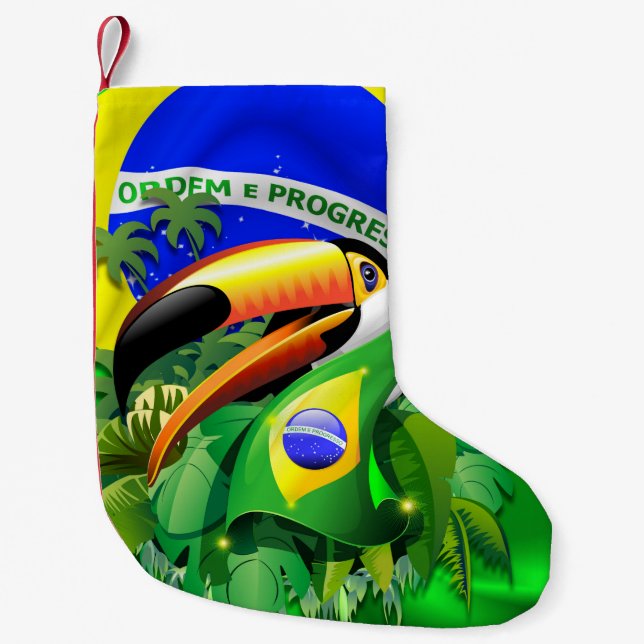 Toco Toucan med Brasiliansk Flagga Liten Julstrumpa (Framsidan)
