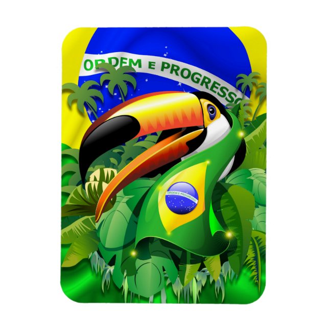Toco Toucan med Brasiliansk Flagga Magnet (Vertikal)