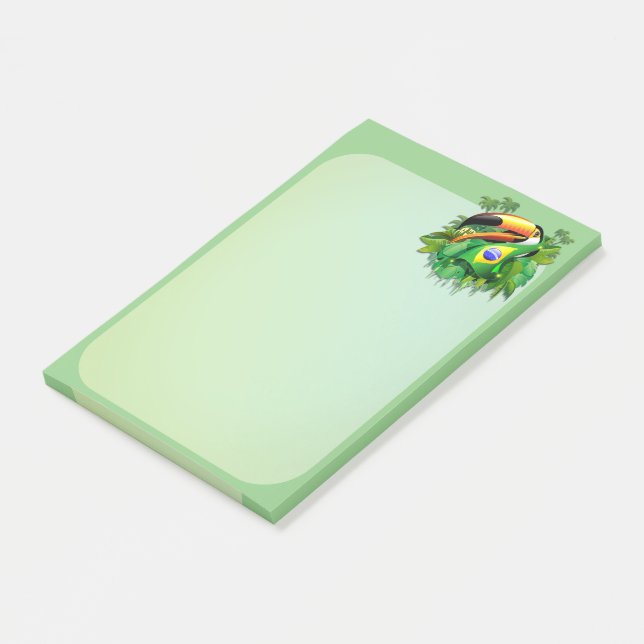 Toco Toucan med Brasiliansk Flagga Post-it Block (Vinklad)