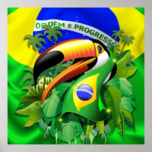 Toco Toucan med Brasiliansk Flagga Poster (Framsidan)