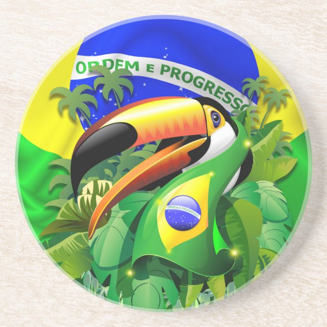 Toco Toucan med Brasiliansk Flagga Underlägg (Framsidan)