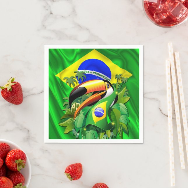 Toco Toucan med Brasiliens Flagga Tie Pappersservett (Insitu)
