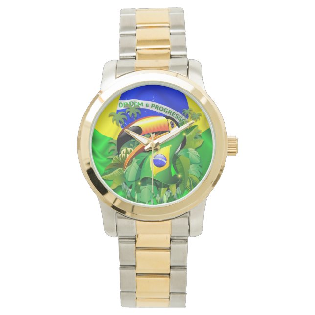 Toco Toucan med Brasiliens Flagga Watch Armbandsur (Framsida)