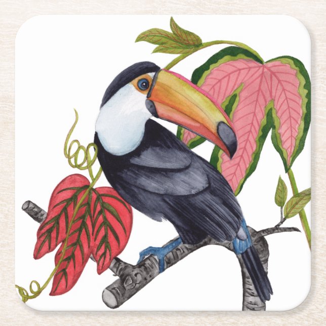 Toco Toucan Underlägg Papper Kvadrat (Framsidan)