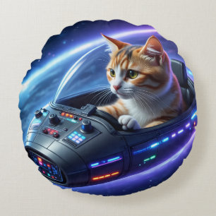 TOCOCLAWS Galaktisk Pilot: Rymd Katt Rund Accent Kudde