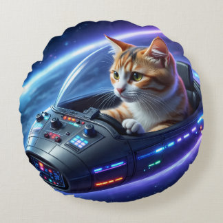 TOCOCLAWS Galaktisk Pilot: Rymd Katt Rund Accent Kudde