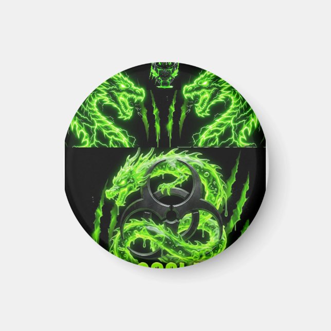 TOCOCLAWS Tvilling Neon Grön Blixt Drakar  Magnet (Framsidan)
